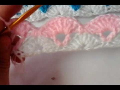 CROCHET.punto abanico bicolor para manta de bebe,sweters,chalecos,etc tejido a ganchillo Nancy Magno