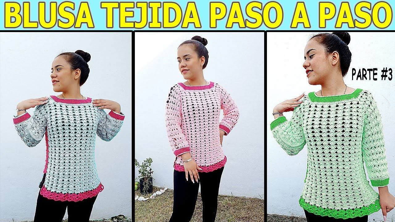 Blusa NUEVO DISEÑO a Crochet (suéter de flores a crochet) punto abanicos parte #3