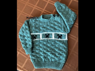 Suéter de niño 2 a 3 años a 2 agujas "Creeper", parte 1 de 4