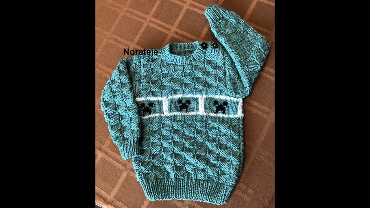 Suéter de niño 2 a 3 años a 2 agujas "Creeper", parte 1 de 4