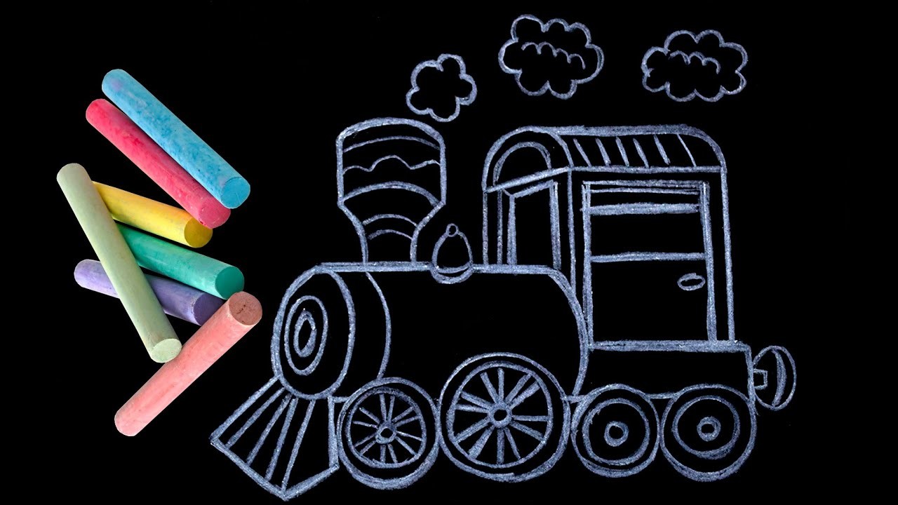 ????Cómo dibujar y colorear una locomotora para niños con Tiza | dibujos para niños| aprender a dibujar