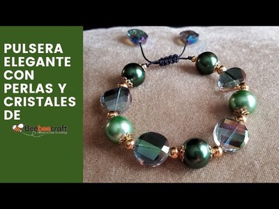 Pulsera elegante de hilo con perlas y cristales de  beebeecraft