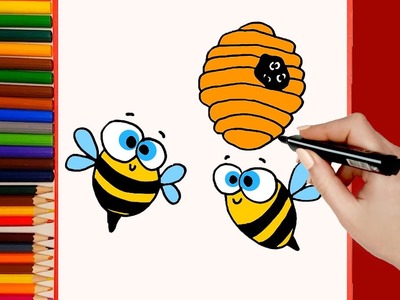 Cómo dibujar Abejas y una Colmena fácil. How to draw Bees and a Hive Easy