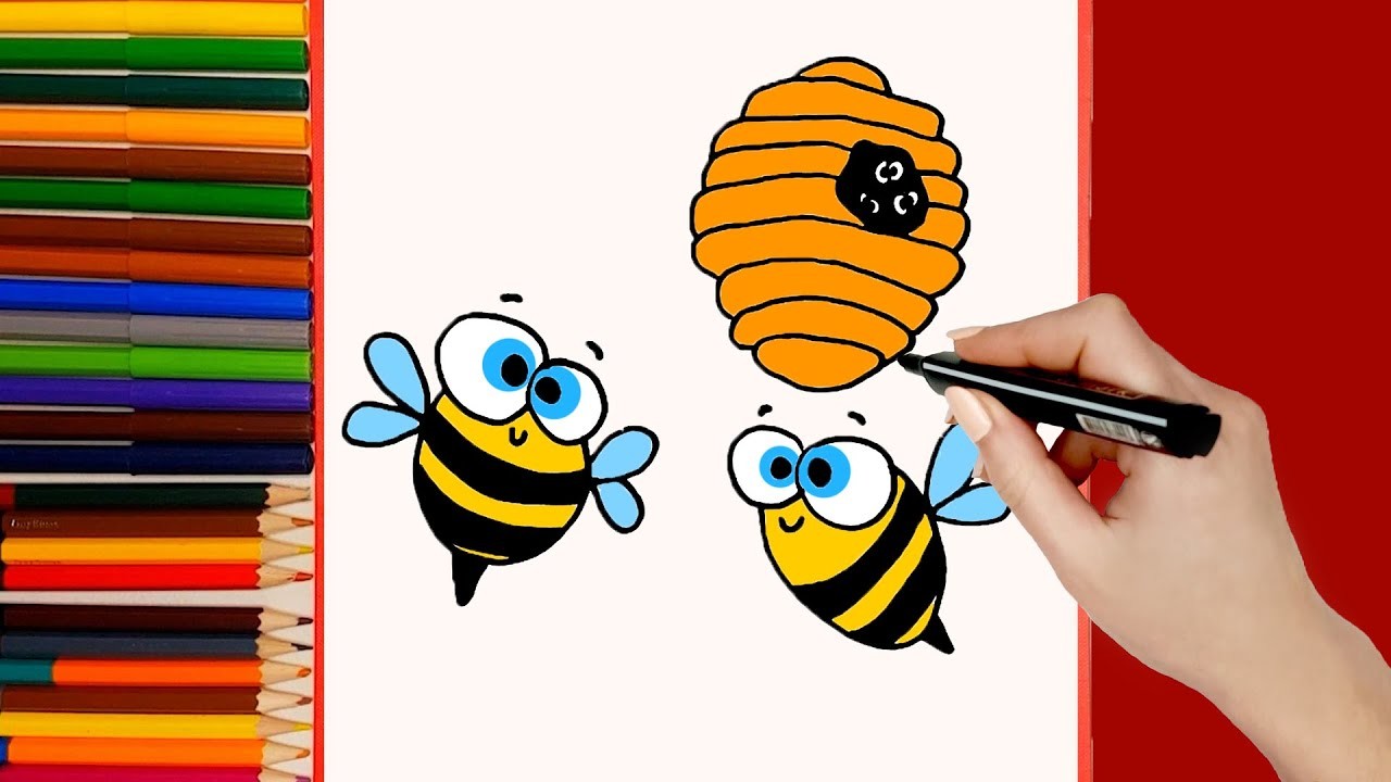Cómo dibujar Abejas y una Colmena fácil. How to draw Bees and a Hive Easy