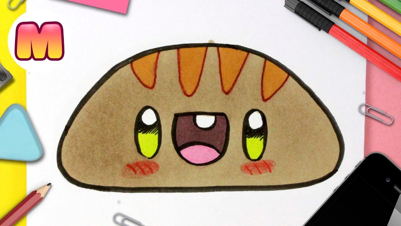 COMO DIBUJAR UN PAN KAWAII - Dibujos kawaii faciles - Aprender a dibujar comida kawaii