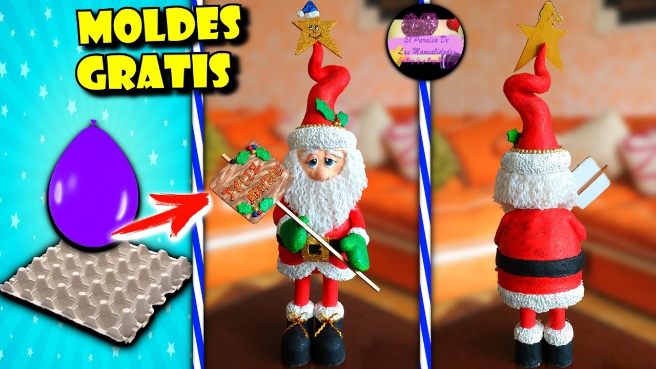 Diy Papa Noel parado con globos, tubos de cartón y material reciclado (Moldes Gratis) | Epdlm