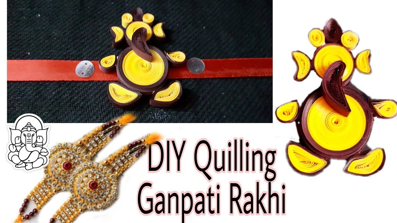 DIY Quilling rakhi. Quilling ganpati rakhi. Paper ganesha tutorial. રાખડી. રાખડી બનાવવાની રીત