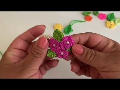 Mini flor y hoja a crochet