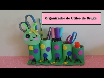 Organizador de Utiles de Oruga con rollos de Carton, DIY Caterpillar Pencil Holder -