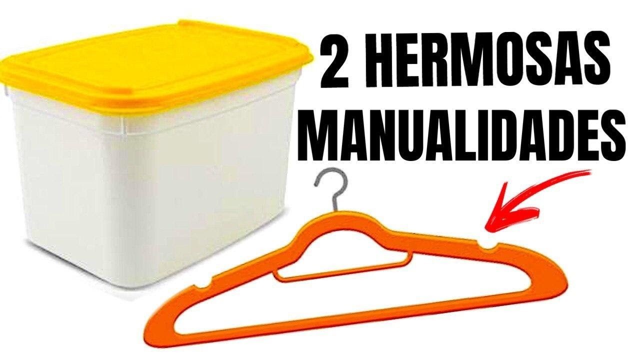 2 HERMOSAS MANUALIDADES CON ENVASE DE HELADO Y PERCHA
