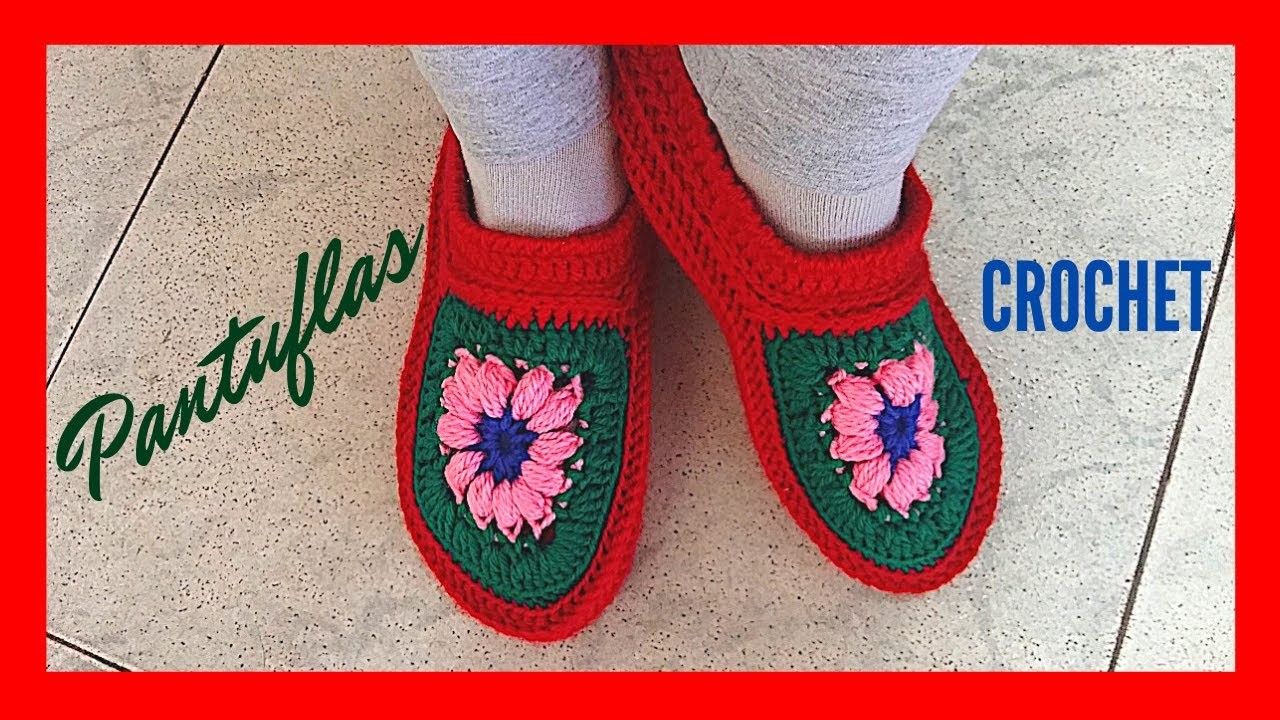 PANTUFLAS diseño Flor a #crochet o ganchillo (tutorial paso a paso) - Moda a Crochet