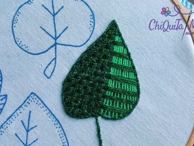 Bordado Fantasía Hoja 57. Hand Embroidery Leaf with Fantasy Stitch