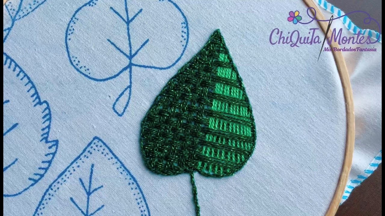 Bordado Fantasía Hoja 57. Hand Embroidery Leaf with Fantasy Stitch
