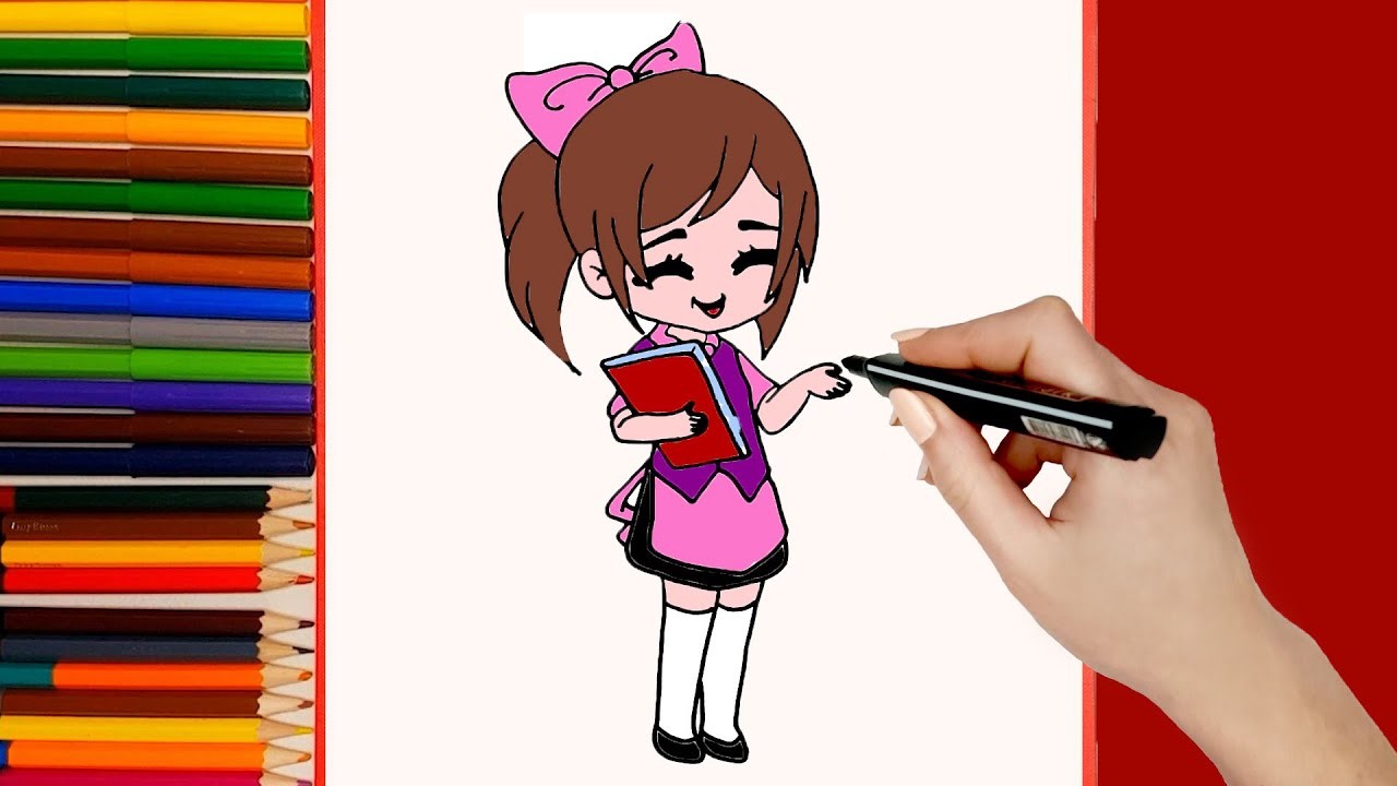 Cómo Dibujar una Chica Mesera Kawaii. Dibujos kawaii faciles. Como dibujar personas kawaii