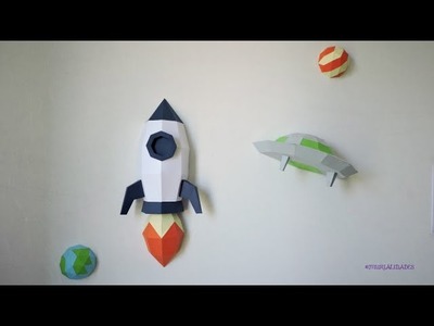 ????  Cohete y Platillo Volante de Papel. PaperCraft 3D. OVNI ????  Muy fácil de montar. PaperPolyDesigns
