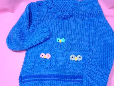 Suéter, pullover, chompa para niña con búhos en dos agujas.