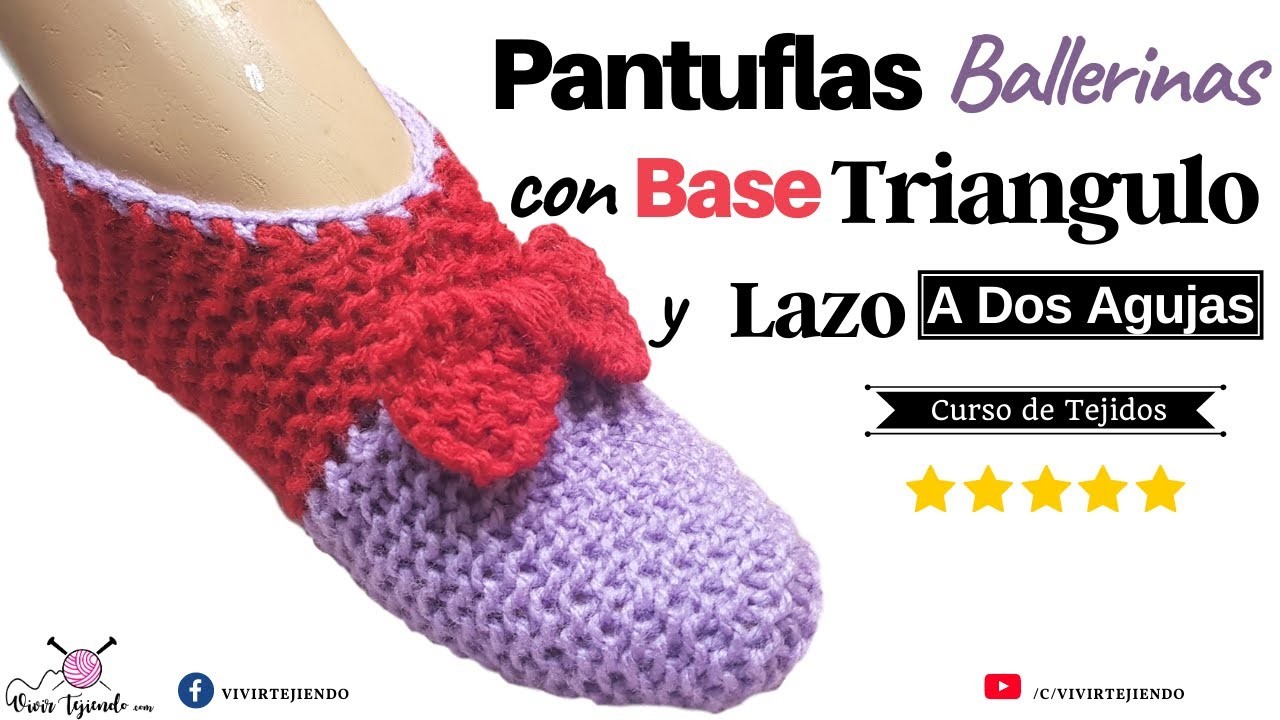 【Aprendiendo a Tejer a Palitos】✅ Pantuflas a Dos Agujas Bicolor con LAZO Fácil y Práctico