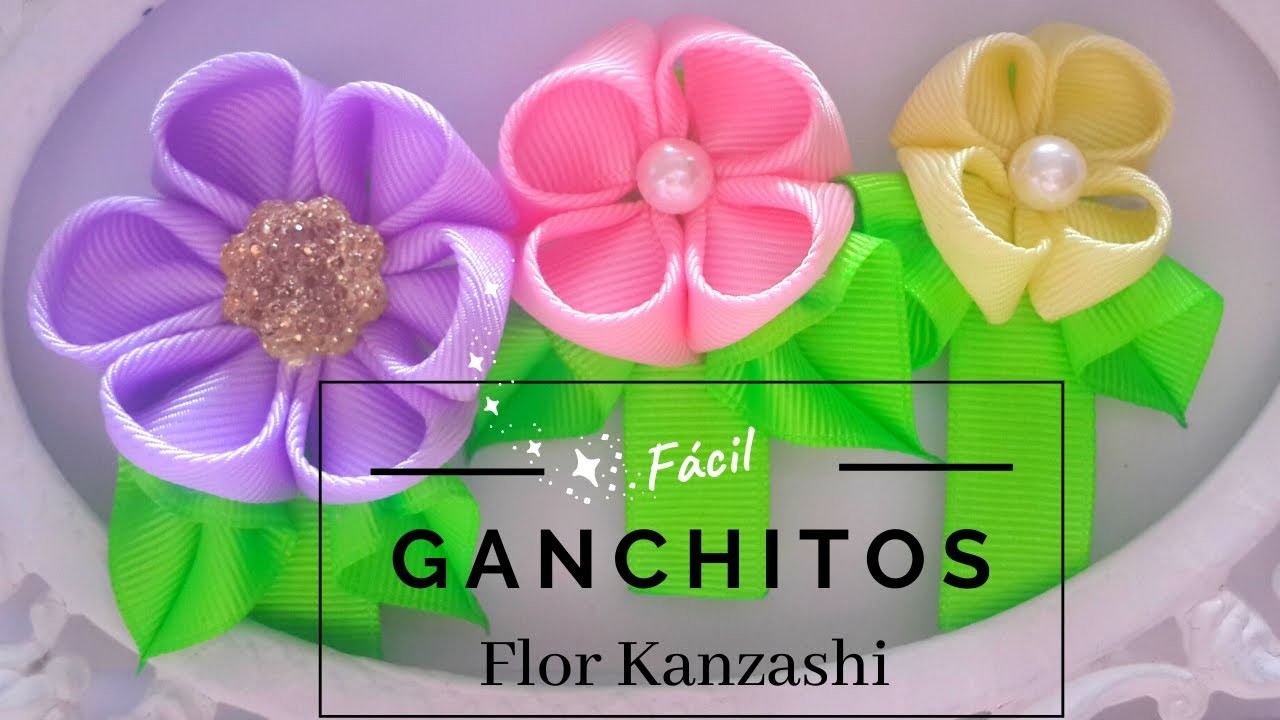 Lazos Flor Kanzashi FACIL  Kanzashi Flowers  Lacitos  Flores. Lazos Mi Consentida