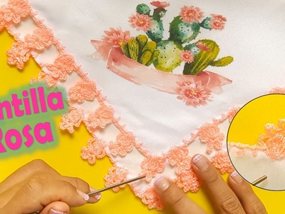 Puntilla Rosa Crochet + muy FÁCIL Y RÁPIDA