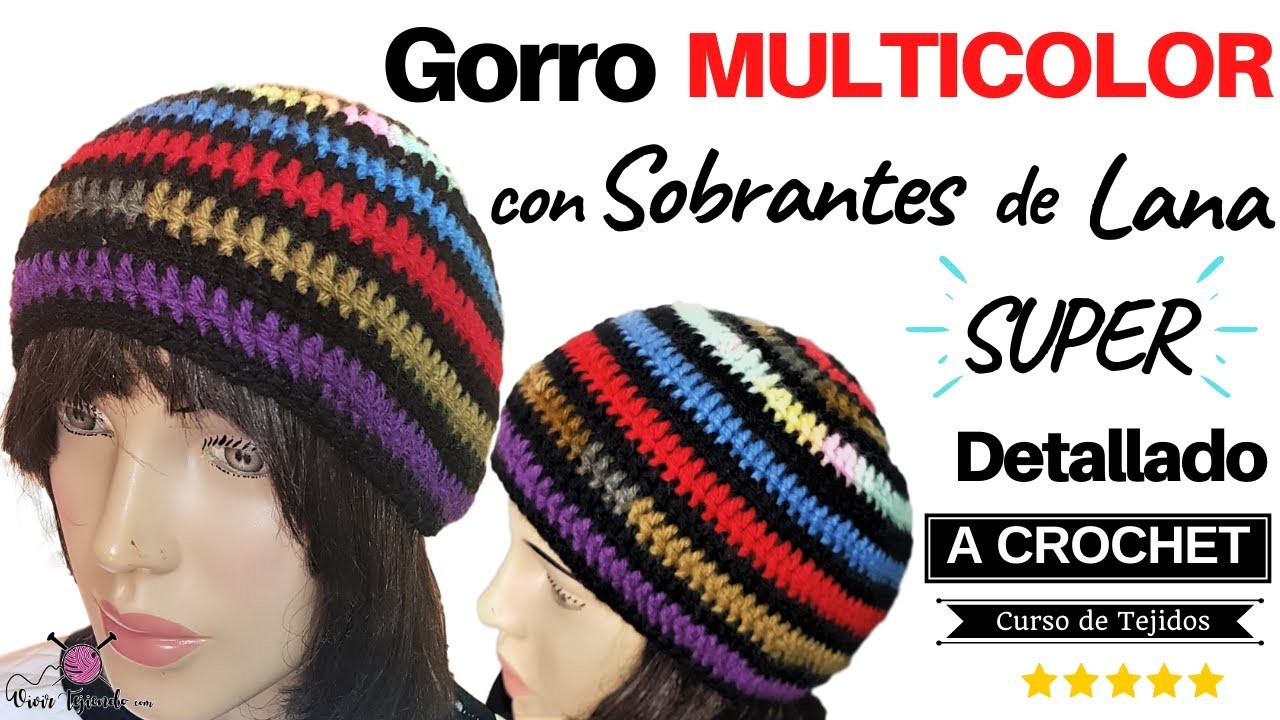 ✅Tejidos a Ganchillo con Sobrantes de Lana ???? Gorro Multicolor Vintage a Crochet Fácil y Original