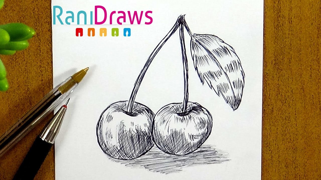 Cómo dibujar CEREZAS con bolígrafo - Paso a paso