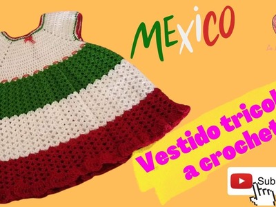 Vestido tejido a crochet para niña modelo Mexico talla 2