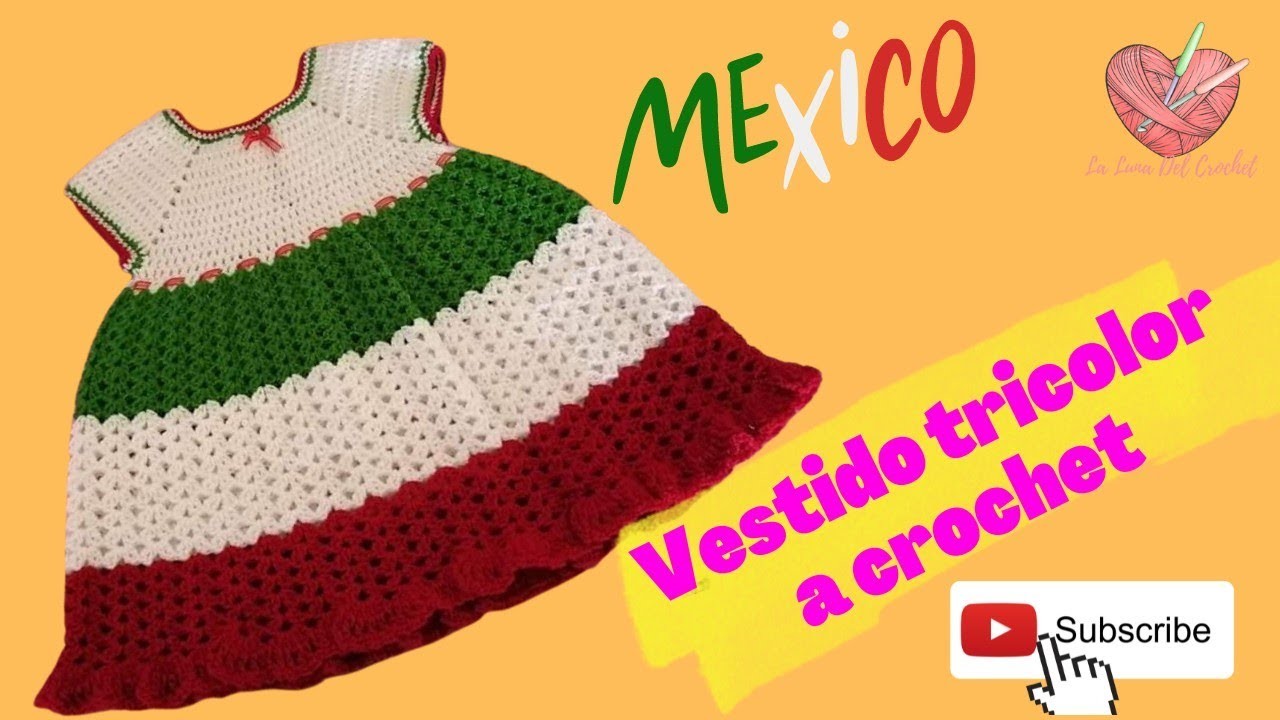 Vestido tejido a crochet para niña modelo Mexico talla 2