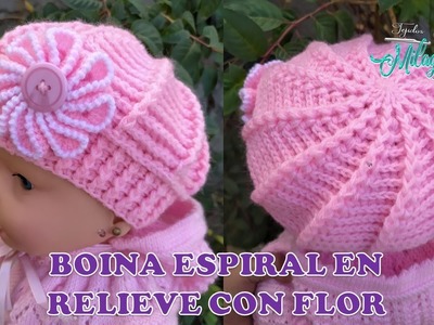 ZURDOS: Boina Espiral en relieves con Flor tejido a crochet para bebes niñas y damas