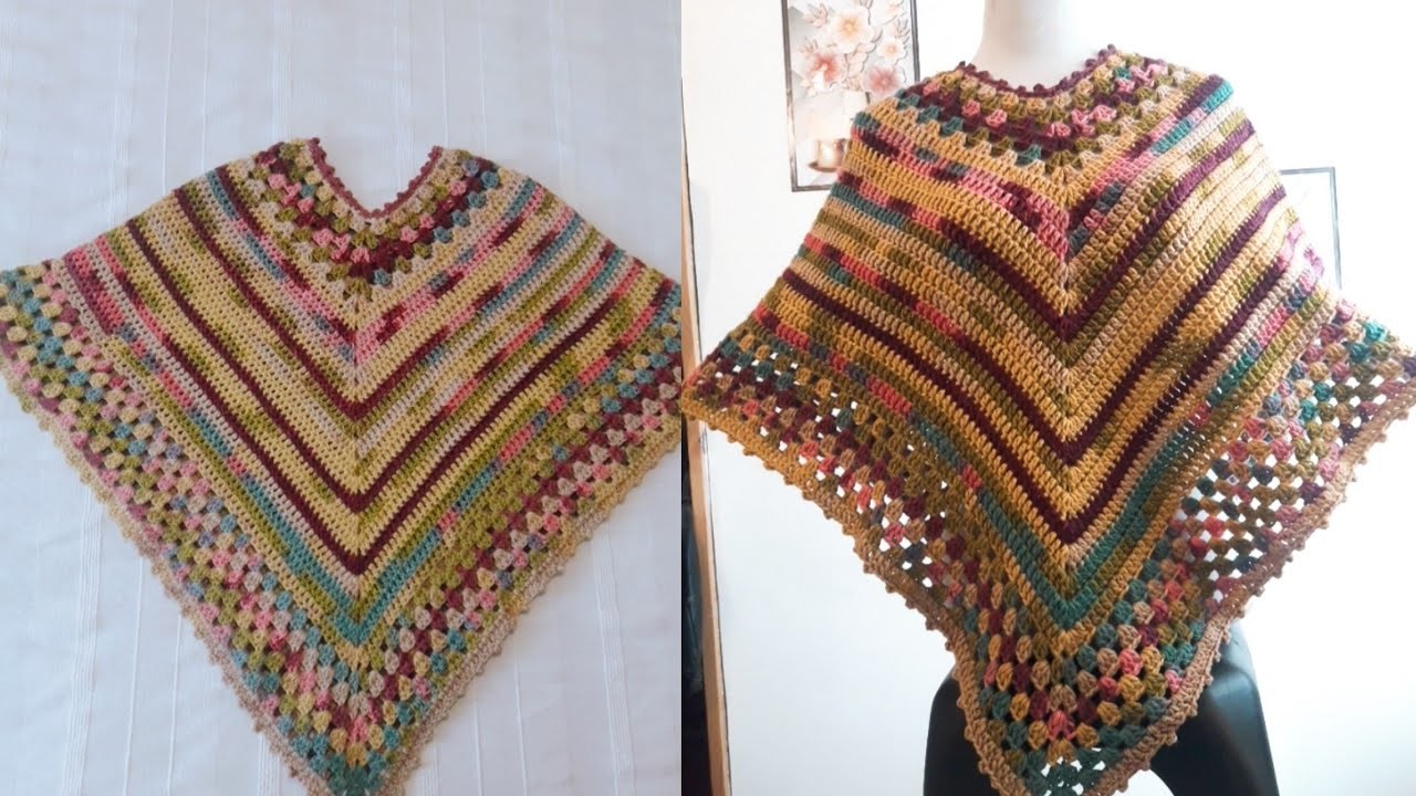 Poncho Multicolor tejido a crochet????