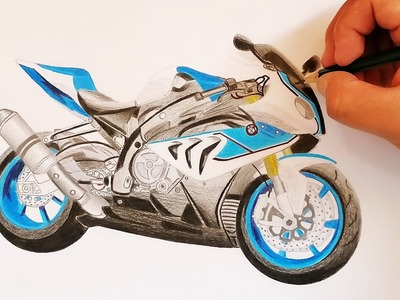 Como dibujar una Moto con Simples Colores Faber Castell (BMW S1000RR) - Drawing Motorcycle