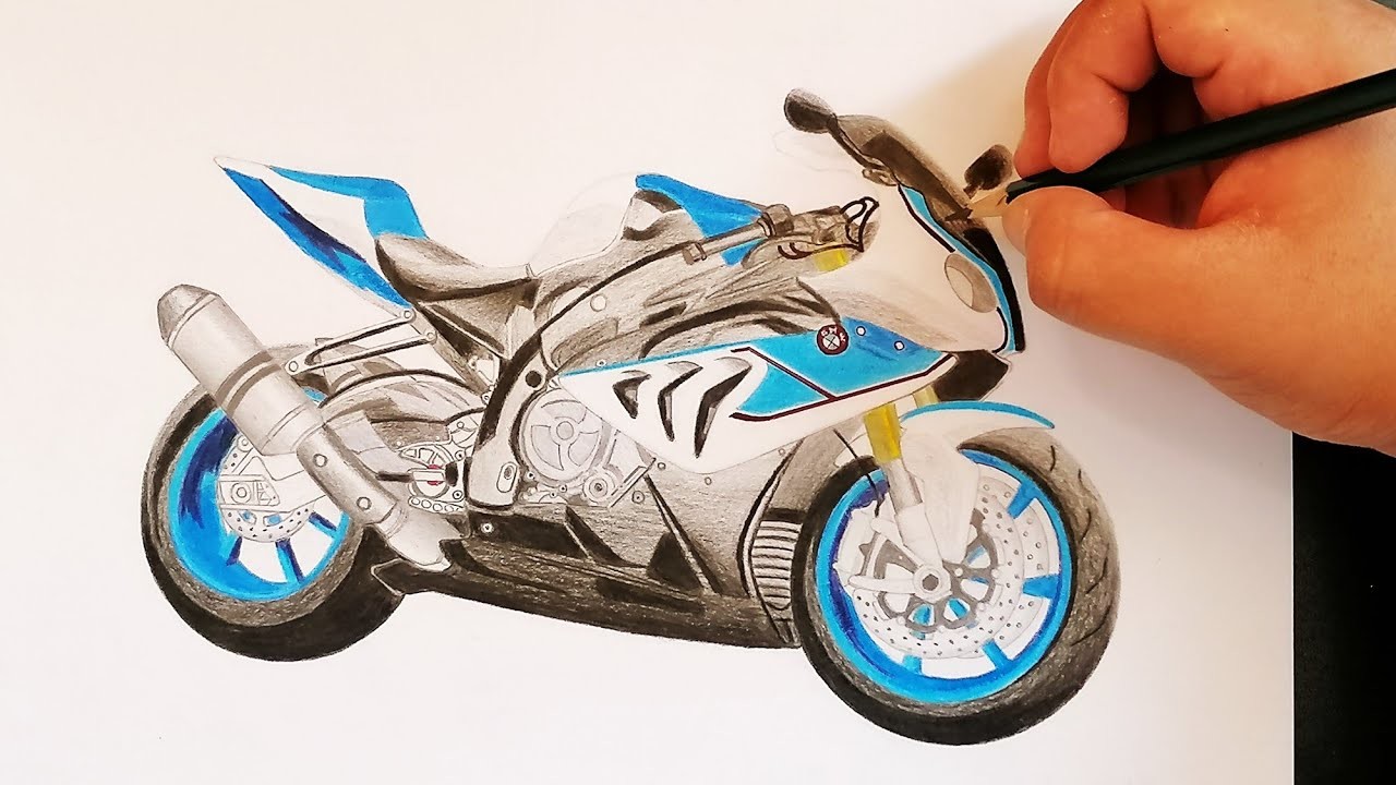 Como dibujar una Moto con Simples Colores Faber Castell (BMW S1000RR) - Drawing Motorcycle