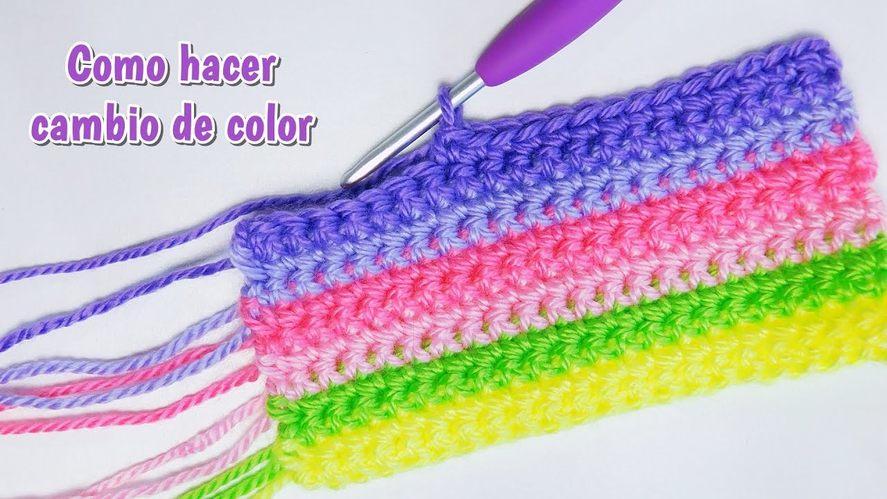 Crochet para Principiantes: Como hacer cambio de Color en filas Puntos bajos, Media Varetas, Varetas