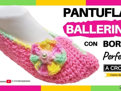 ✅ Pantuflas Slippers Ballerinas a Crochet con Adorno 3D Colores Fantasía ???? Tejidos a Crochet