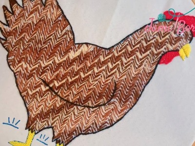 101. Bordado Fantasía Gallina 1. Hand Embroidery Hen with Fantasy Stitch