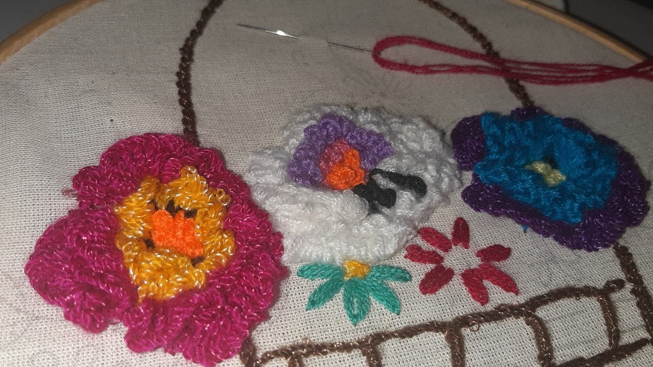 Bordado Canasta con Flores. Embroidery basket with flowers