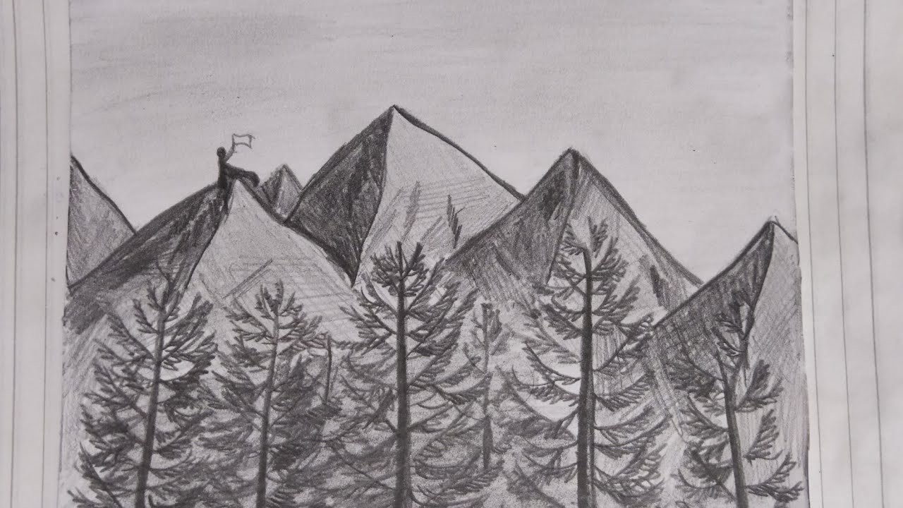 Cómo dibujar montañas y pinos con lápices dibujo básico y fácil lápices 3b y 8b