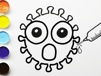 Como Dibujar y Colorear un Coronavirus Con Vacuna - Dibujos Para Niños - Learn Colors. FunKeep Art