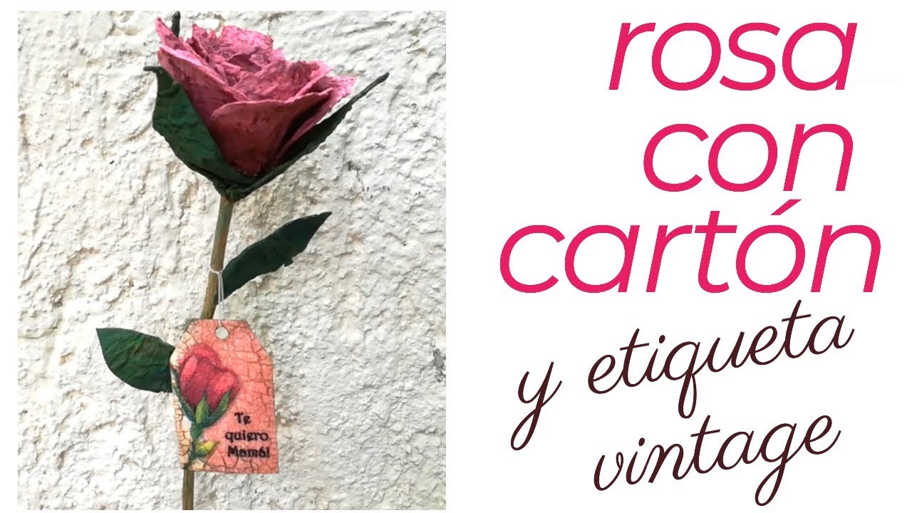 DECOUPAGE rosa con cartón de huevo y etiqueta vintage. Rose with cardboard +craquelado 2 componentes