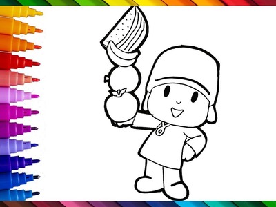 Dibuja y Colorea A Pocoyó Sosteniendo 4 Frutas ???????????????????? Dibujos Para Niños