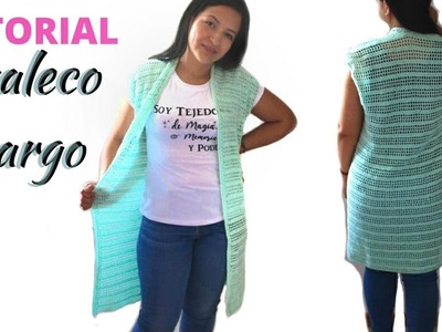 CHALECO YAJA ❤ Cómo tejer chaleco Largo PRINCIPIANTES Puntos básicos - Crochet FeLIZ