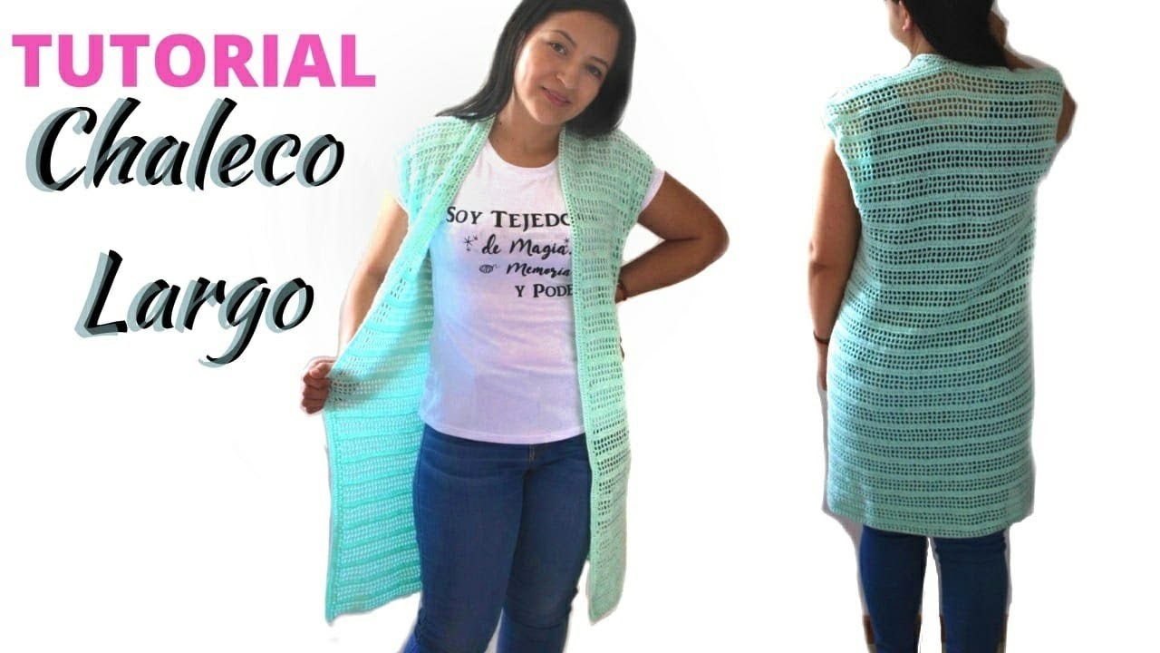 CHALECO YAJA ❤ Cómo tejer chaleco Largo PRINCIPIANTES Puntos básicos - Crochet FeLIZ