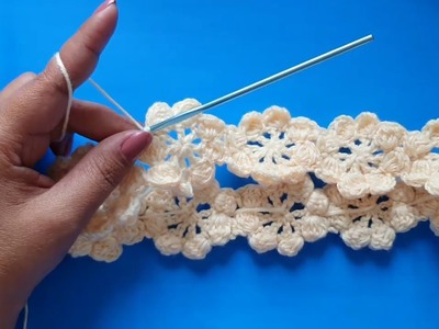 Diadema de flor 3D tejida a Crochet en Punto de flores tejidas de una sola tira