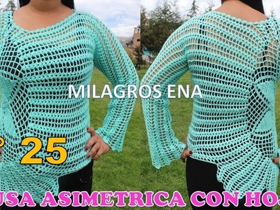 Blusa N° 25 tejida a crochet: Blusa Asimétrica con Hojas paso a paso tallas S, M, L, XL, XXL