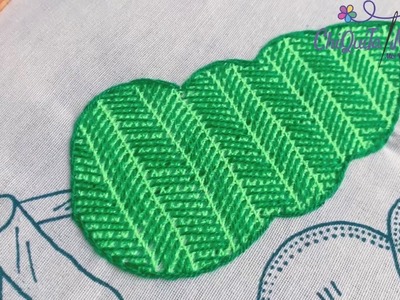 Bordado Fantasía Hoja 58. Hand Embroidery Leaf ???? with Fantasy Stitch