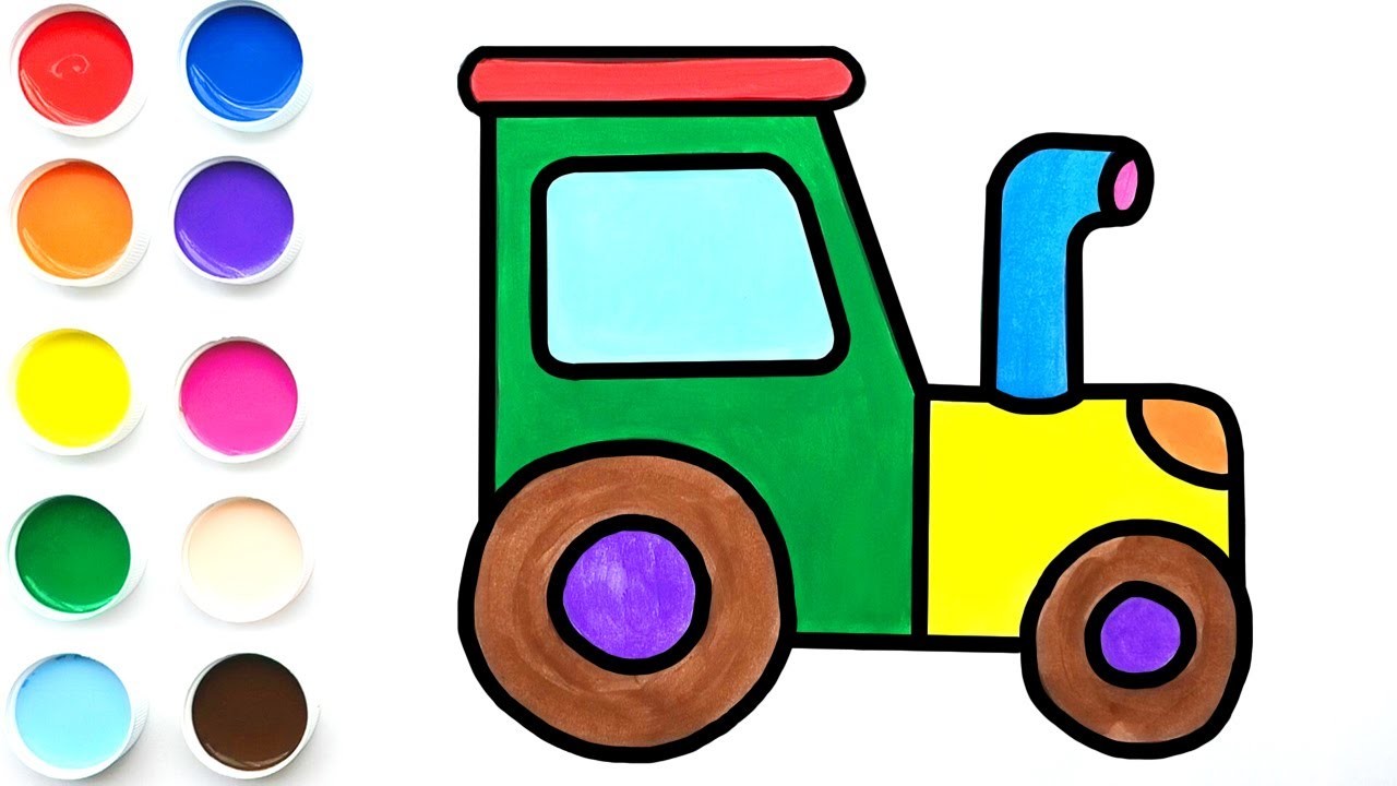 Como Dibujar y Colorear Un Tractor Para Niños - Dibujos Faciles Paso a Paso. FunKeep Art