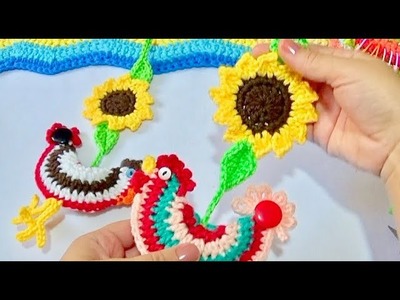 Girasol con Hojitas tejido a crochet para decorar Gallitos
