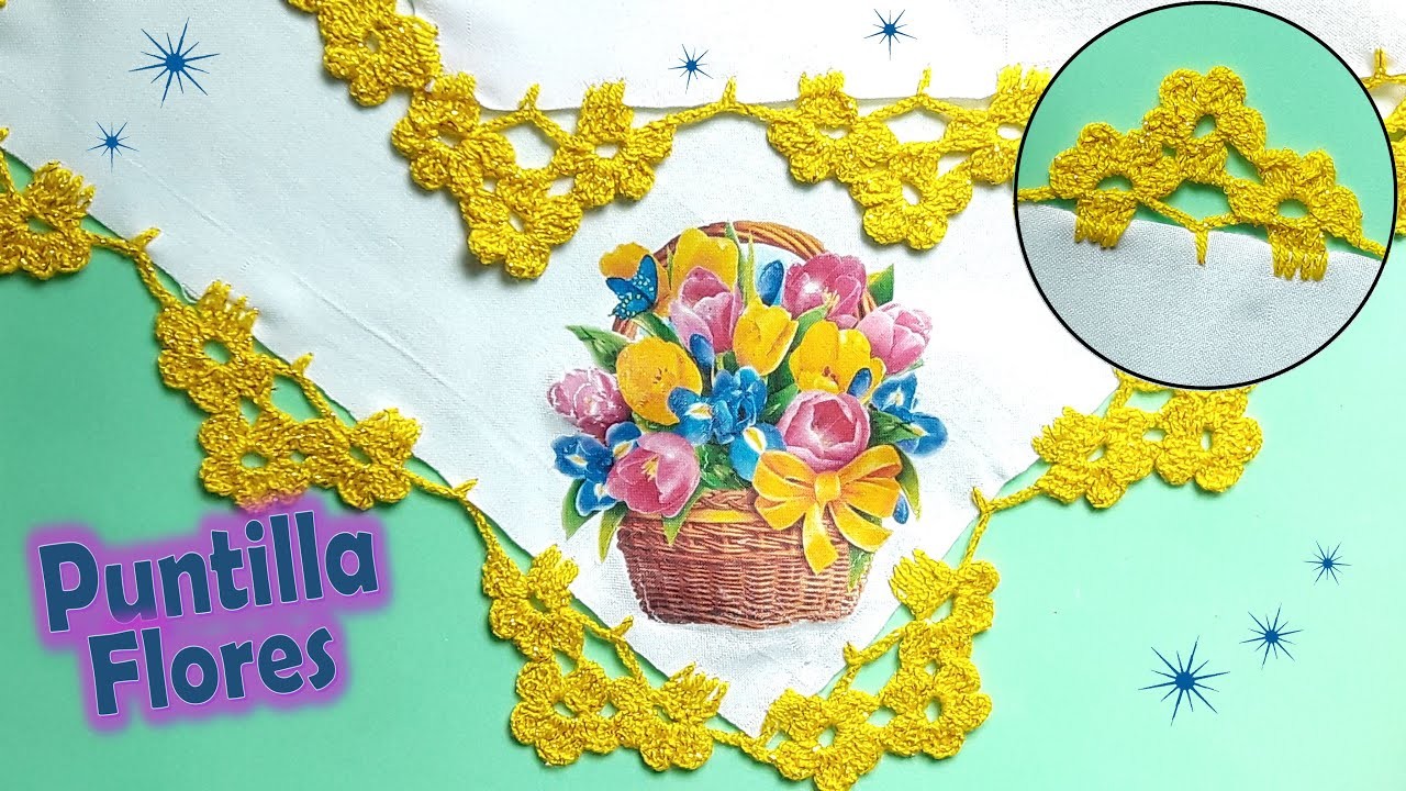 Puntilla de Flores en Pico + Crochet + Muy Fácil