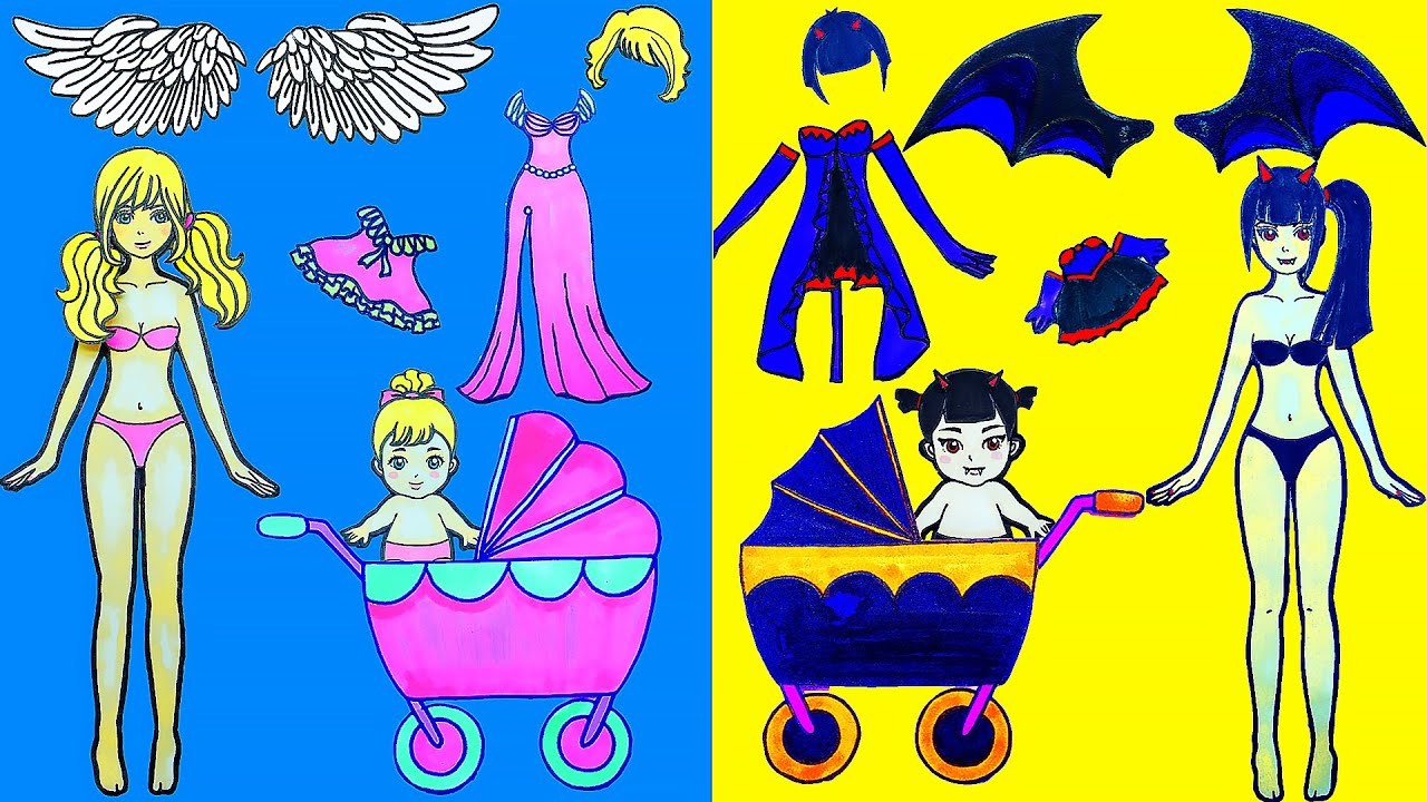 Trucos Y Manualidades Para Muñecas De Papel - Hadas Y Brujas Madre E Hijas Vestir Vestidos Familia