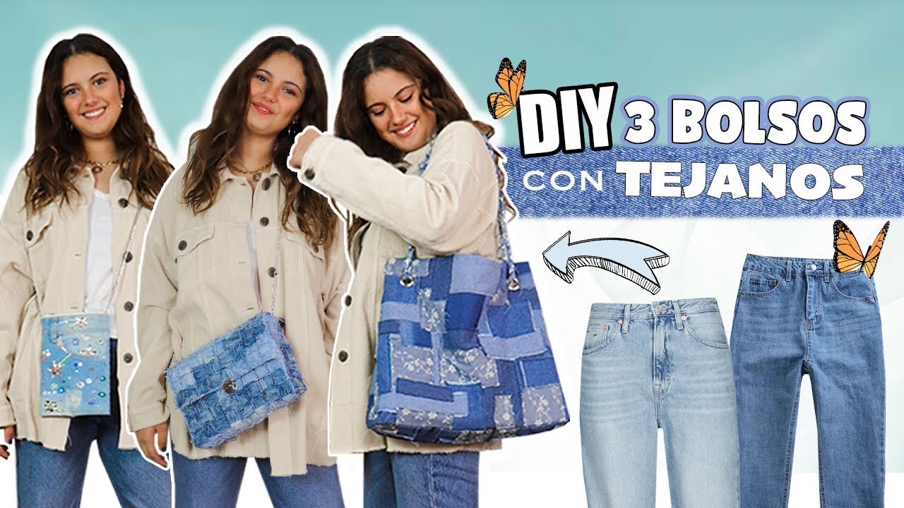 DIY 3 BOLSOS ✂ Recicla tus jeans viejos. FÁCIL y BARATO *Thrift flip*