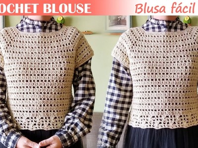 [ENG Sub] First Crochet Sweater - Easy Crochet Blouse - Raglan Top - Blusa.Jersey Fácil